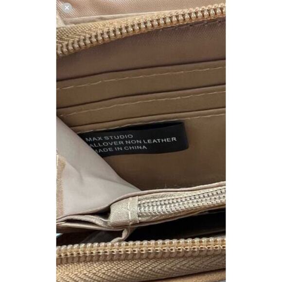 Max Studio Vegan Brown Crossover Handbag Clutch Wallet with Gold Beaded Edge - Picture 8 of 11